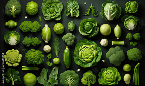 Green vegetables on a dark background