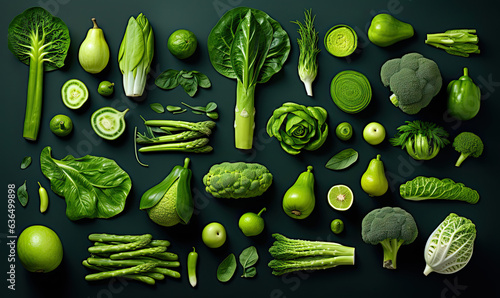 Green vegetables on a dark background