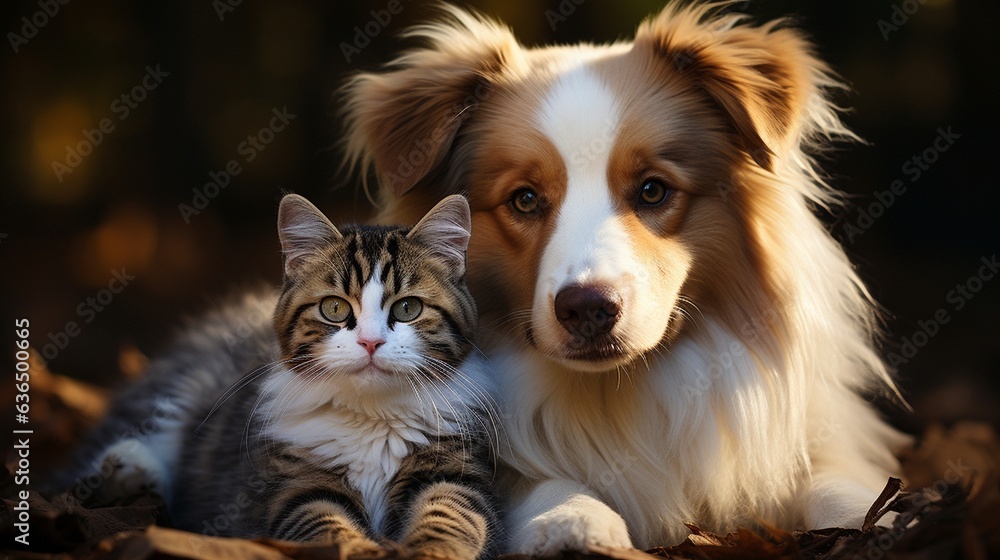 The dog and cat are pals.. The dog and cat are pals..