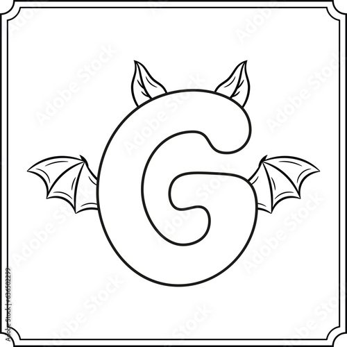 Halloween English Alphabet letter G cute bat theme sketch for coloring