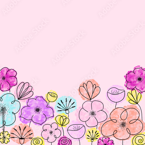Flores en acuarela y fondo rosa