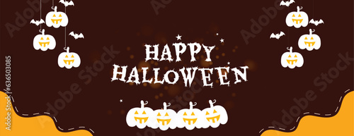 Vector happy Halloween party greeting or wishing card with pumpkins and bat design post or banner vector file