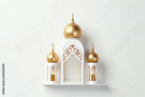 Eid mubarak and ramadan kareem greetings with islamic lantern and mosque. Eid al fitr background. Eid al fitr background of window concept by AI Generated