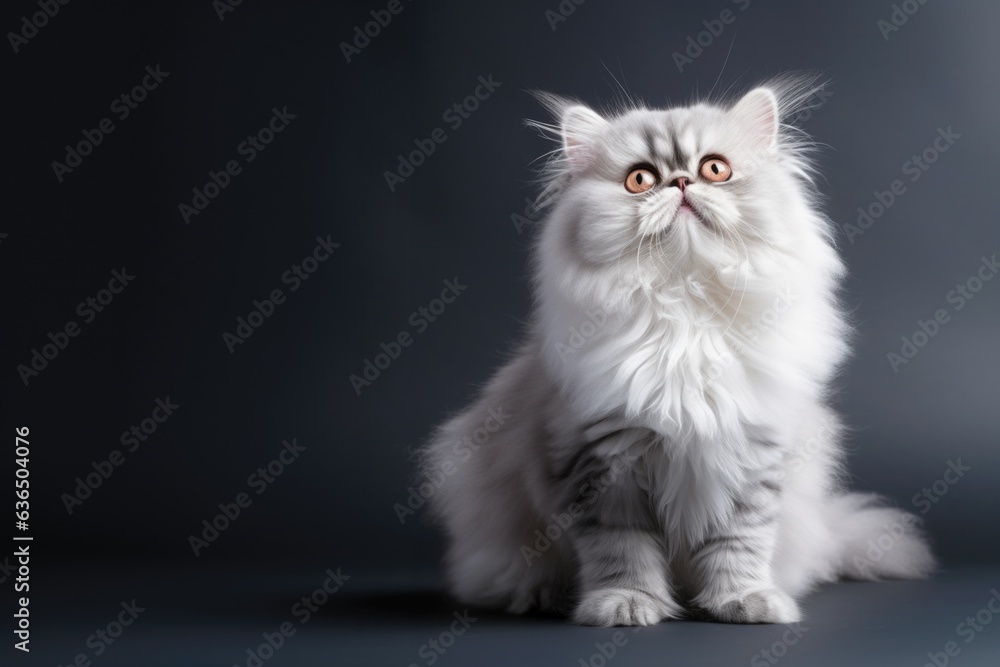 Cute Persian cat fold or pet isolated on gray background. Cute, happy, Persian cat fold full body on gray background with copy space.
