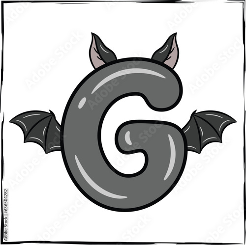 Halloween English Alphabet letter G cute bat theme drawing