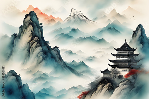 Chinese traditional painting, Drawing of a mountain landscape