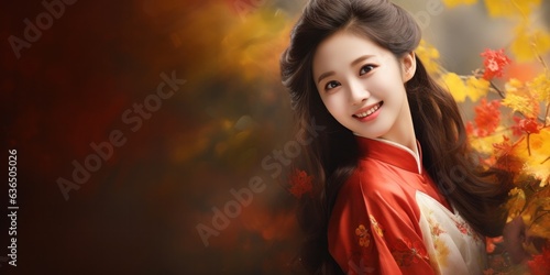 illustration of Chinese girl smiles, genarative AI photo