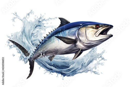 fresh Tuna fish jumping out of the water isolated PNG photo