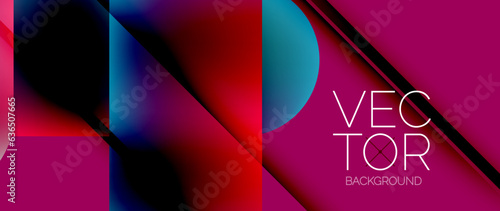 Dynamic bright colorful geometric elements with fluid gradients, lights, shadows blend in a minimal backdrop, creating captivating composition