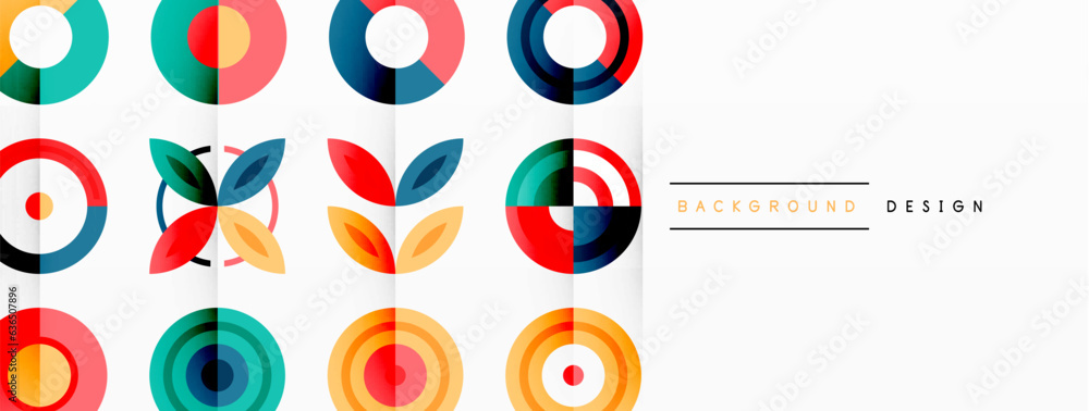 Colorful circles in a grid composition abstract background. Design for wallpaper, banner, background, landing page, wall art, invitation, prints, posters Colorful circles in a grid composition abstract background. Design for wallpaper, banner, background, landing page, wall art, invitation, prints, posters