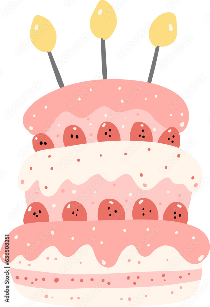 Birthday cake, cute pink sweet flat design illustration Birthday cake, cute pink sweet flat design illustration