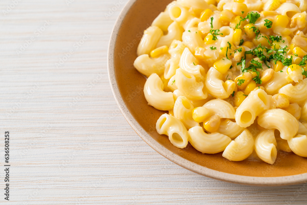 macaroni creamy corn cheese on plate macaroni creamy corn cheese on plate
