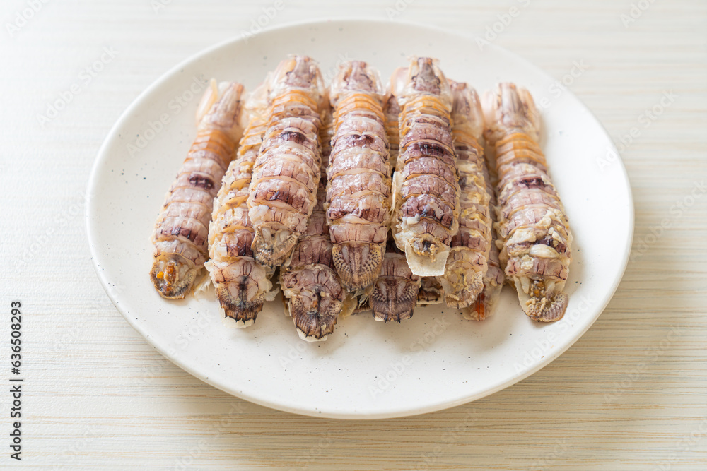 steamed crayfish or mantis shrimps or stomatopods steamed crayfish or mantis shrimps or stomatopods