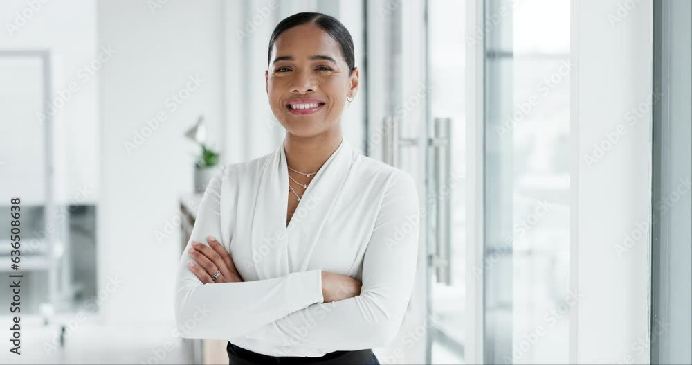 Smile, arms crossed and professional with business woman in office for pride, empowerment and designer. Manager, confident and entrepreneur with portrait of employee in startup agency for career Smile, arms crossed and professional with business woman in office for pride, empowerment and designer. Manager, confident and entrepreneur with portrait of employee in startup agency for career