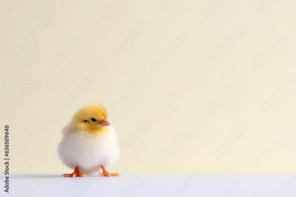 small yellow chicken in a shell on a light background. postcard with copy space, easter concept. small yellow chicken in a shell on a light background. postcard with copy space, easter concept.