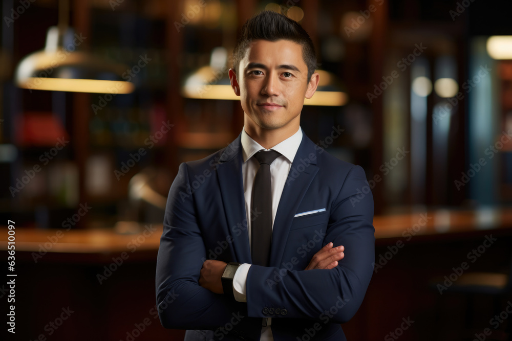 Confident and Accomplished: A Successful Businessman in a Smart Suit, Crossed Arms, and Focused Gaze Confident and Accomplished: A Successful Businessman in a Smart Suit, Crossed Arms, and Focused Gaze