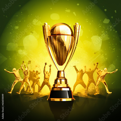 champion cup trophy on green background