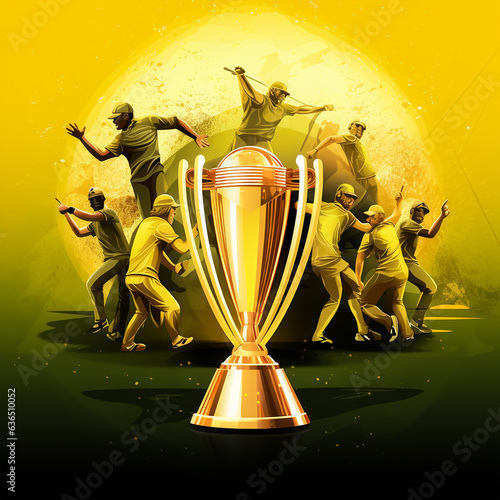 champion cup trophy on green background photo