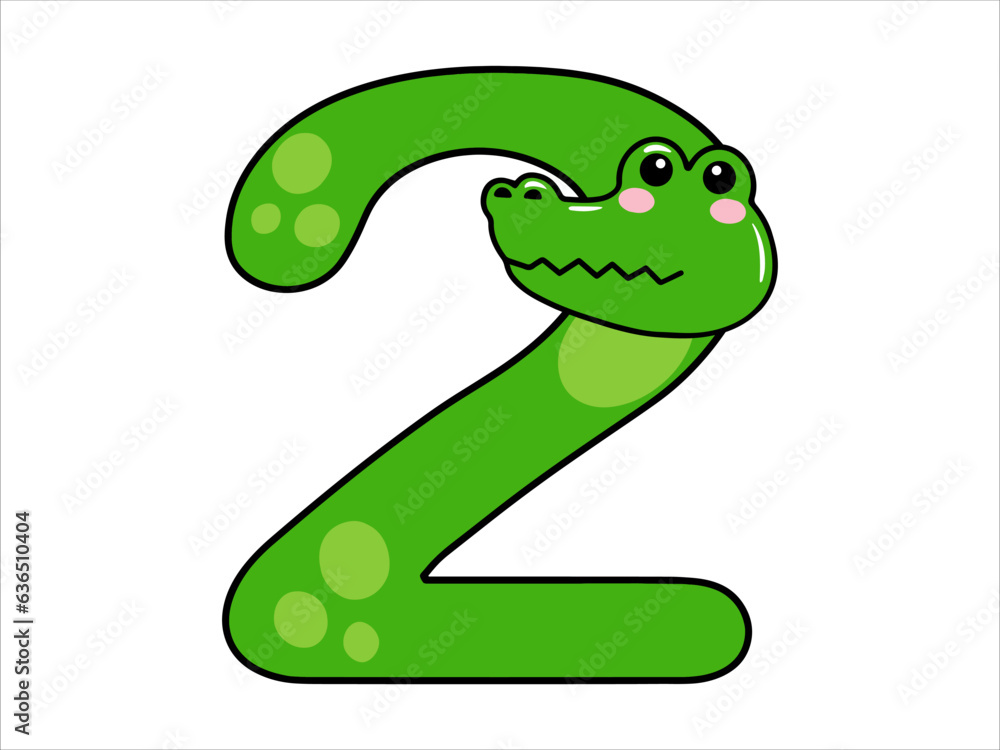 Naklejka premium Crocodile Alphabet Number 2 Illustration