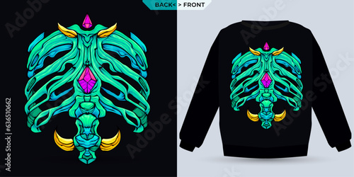 Cool Human Alien Green Robot Bone Shirt Screen Printing on Long T-shirt