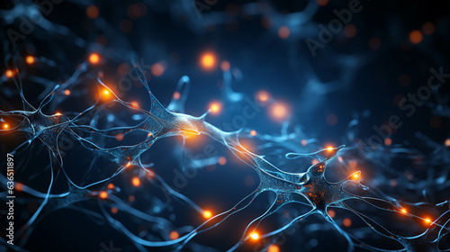 AI-Generated Neuron Image: A highly detailed visual representation of an artificial neuron created through artificial intelligence. It displays synaptic connections, axons, and dendrites, highlighting