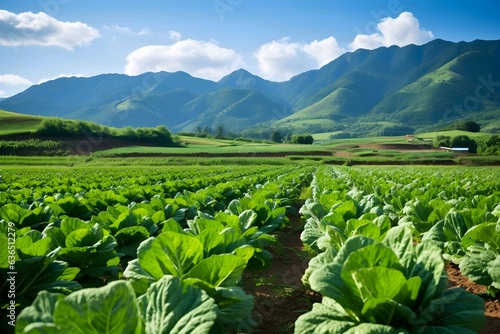 Lettuce field with beautiful mountain in the background © ardanz