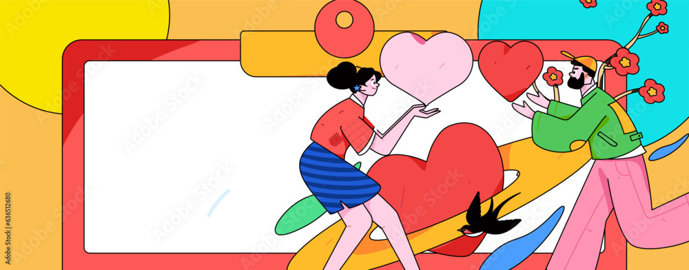 Fototapeta premium Happy Valentine's Day flat character vector concept operation hand drawn illustration 