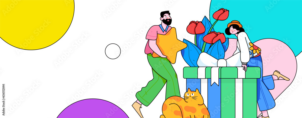 Naklejka premium Happy Valentine's Day flat character vector concept operation hand drawn illustration 