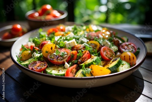 salad with cherry tomatoes, feta cheese and arugula