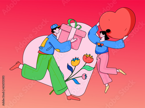 Happy Valentine's Day flat character vector concept operation hand drawn illustration
