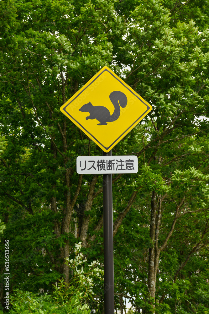 リス横断注意の道路標識