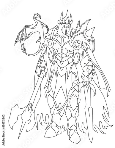 knight and dragon Black and white line art design of imaginary characters for t-shirt or coloring book or mug or shirt cloths as fantasy animals like tattoo 