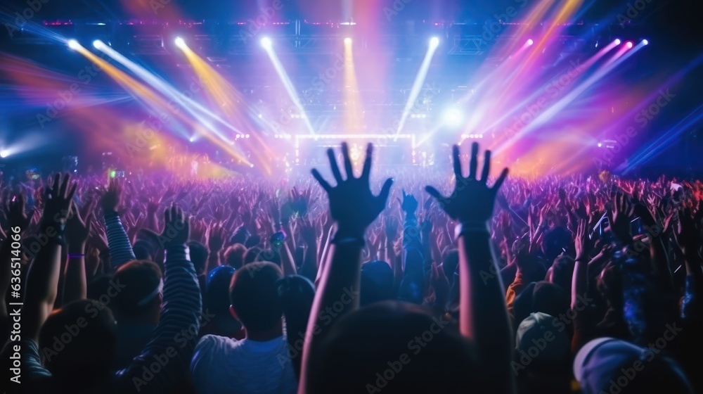 Hand up crowd of people dancing at concert