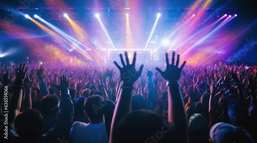 Hand up crowd of people dancing at concert