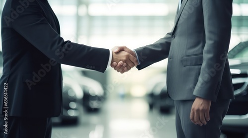 Car dealer shaking hands with customer in car shop  © kimly
