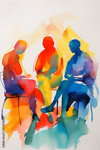 Watercolor Painting of a Group Therapy Session, Mental Health Concepts, Generative AI
