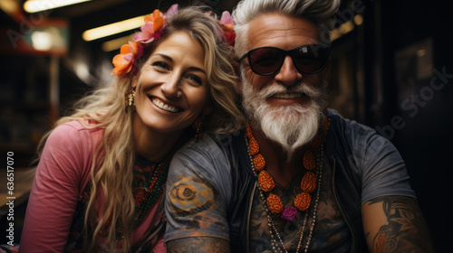 Adult beautiful loving couple, woman together with her beautiful Bearded man, Crazy guys, hipsters, Fun and creative, outdoor portrait, close up