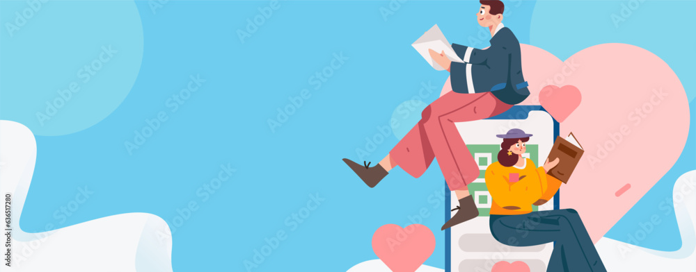 Fototapeta premium Happy Valentine's Day flat character vector concept operation hand drawn illustration 
