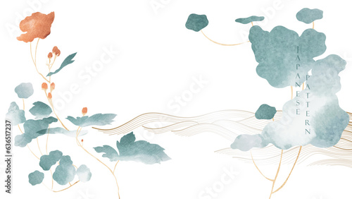 Abstract art template with geometric pattern. Japanese background with black and white watercolor texture vector. Mountain landscape layout design in oriental style. grey and black banner.