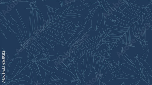 Tropical leaf Wallpaper, Luxury nature exotic leaves seamless pattern design vector. Leaf line arts, Hand drawn outline design for fabric , print, cover, banner and invitation,  illustration