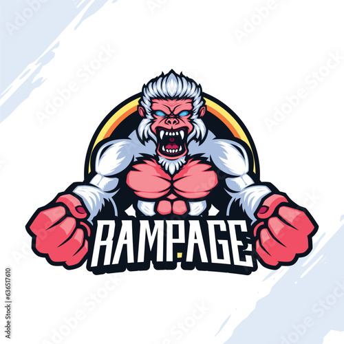 Illustration of Pink Skin and White Fur Muscular Gorilla Screaming with Angry Face