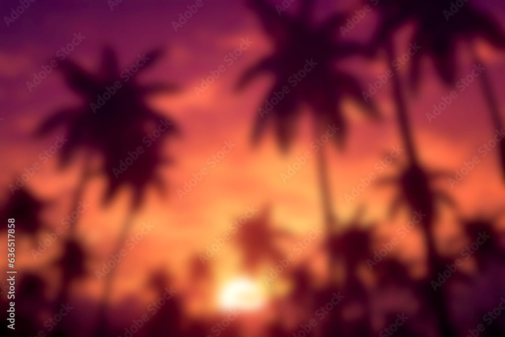 Soft Palm Trees silhouette at sunset background