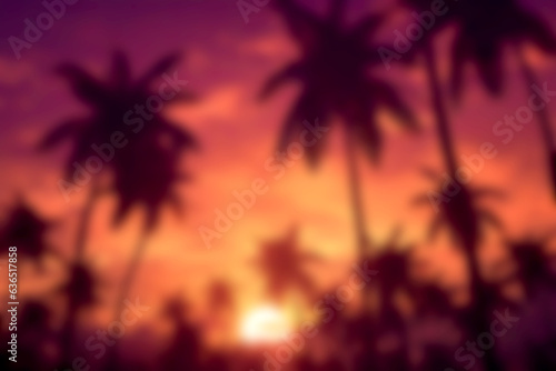 Soft Palm Trees silhouette at sunset background © kpeggphoto