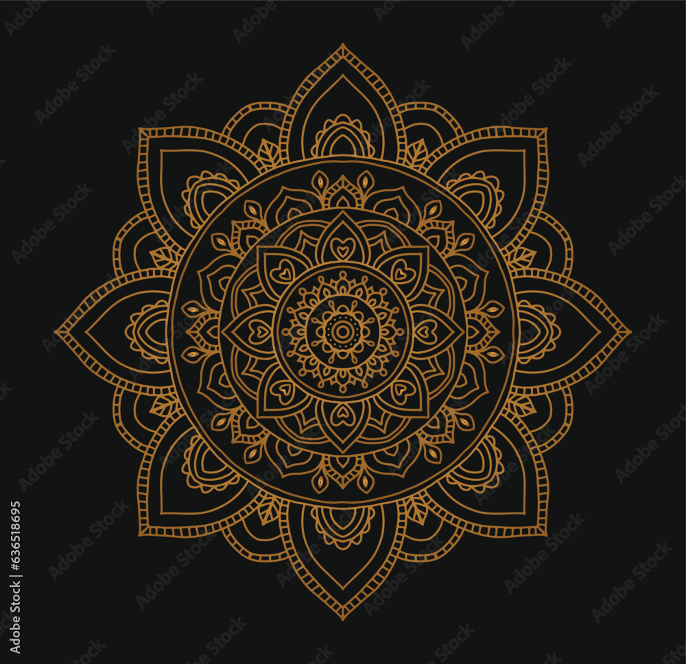 Luxury mandala design black background in gold color
