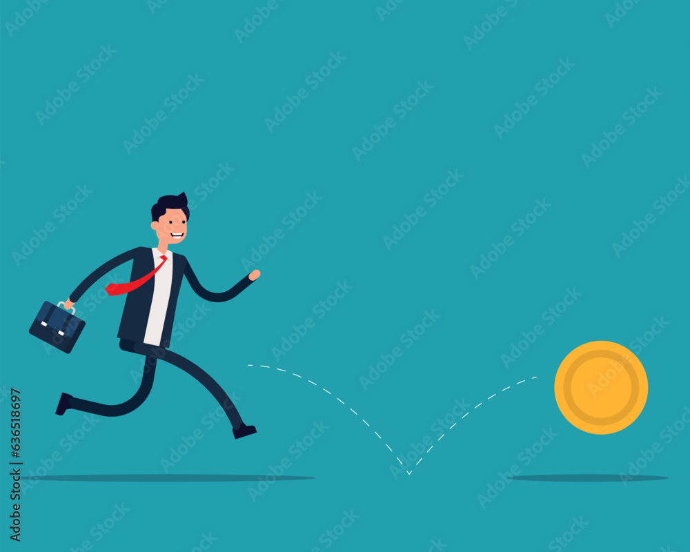 Running and searching money. Run for money concept. Vector illustration in cartoon style design Running and searching money. Run for money concept. Vector illustration in cartoon style design