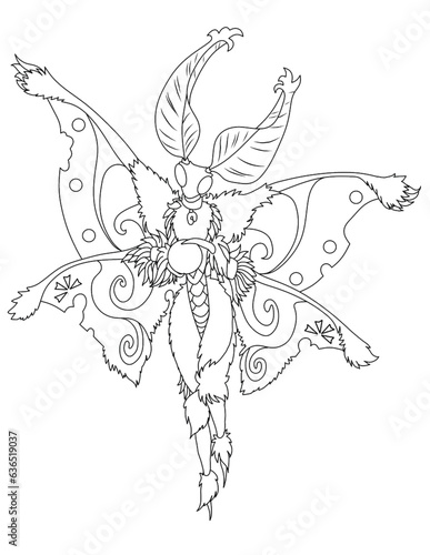 hand drawn butterfly Black and white line art design of imaginary characters for t-shirt or coloring book or mug or shirt cloths as fantasy animals like tattoo 