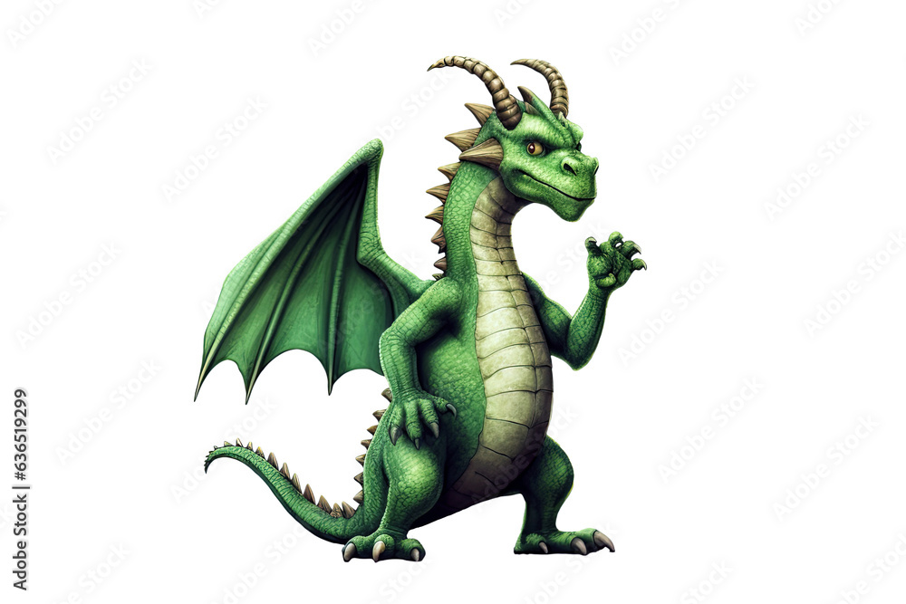 green dragon on white isolated background. Symbol of the Chinese New Year 2024. Generative AI illustration green dragon on white isolated background. Symbol of the Chinese New Year 2024. Generative AI illustration