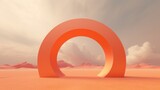 Amidst the desert expanse, an eye-catching orange arch rises, embodying the essence of colorful artistic expression. The presence of clouds adds an ethereal dimension