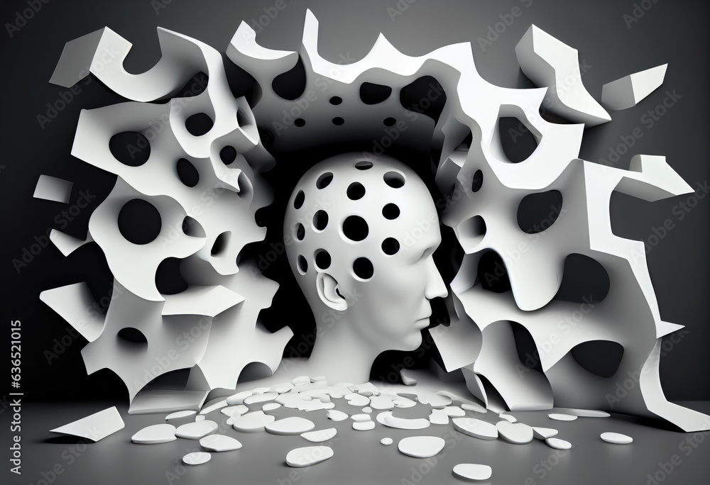 Black and White Illustration of Mental Health and Depression, Generative AI