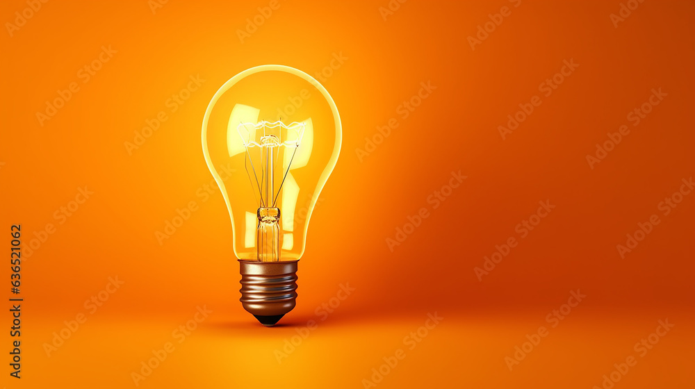 LED filament light bulb with copy space on orange background LED filament light bulb with copy space on orange background
